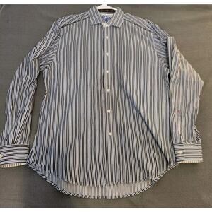Robert‎ Graham Black Blue & White Striped Mens Dress Shirt Long Sleeve Size L
